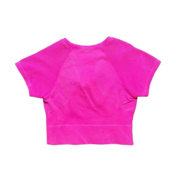 JOYLAB Seamless Crop Short Sleeve Tee Neon Pink Size Large - Picture 2 of 4